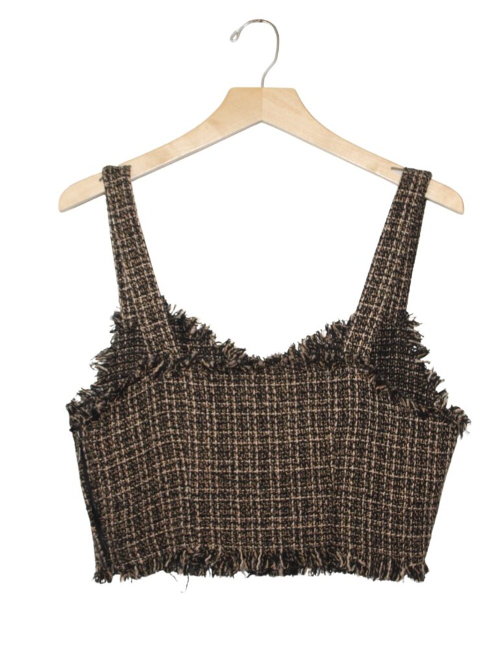 Mare Mare women's tweed crop top size S brown v neck raw hem sleeveless layering - Picture 8 of 10